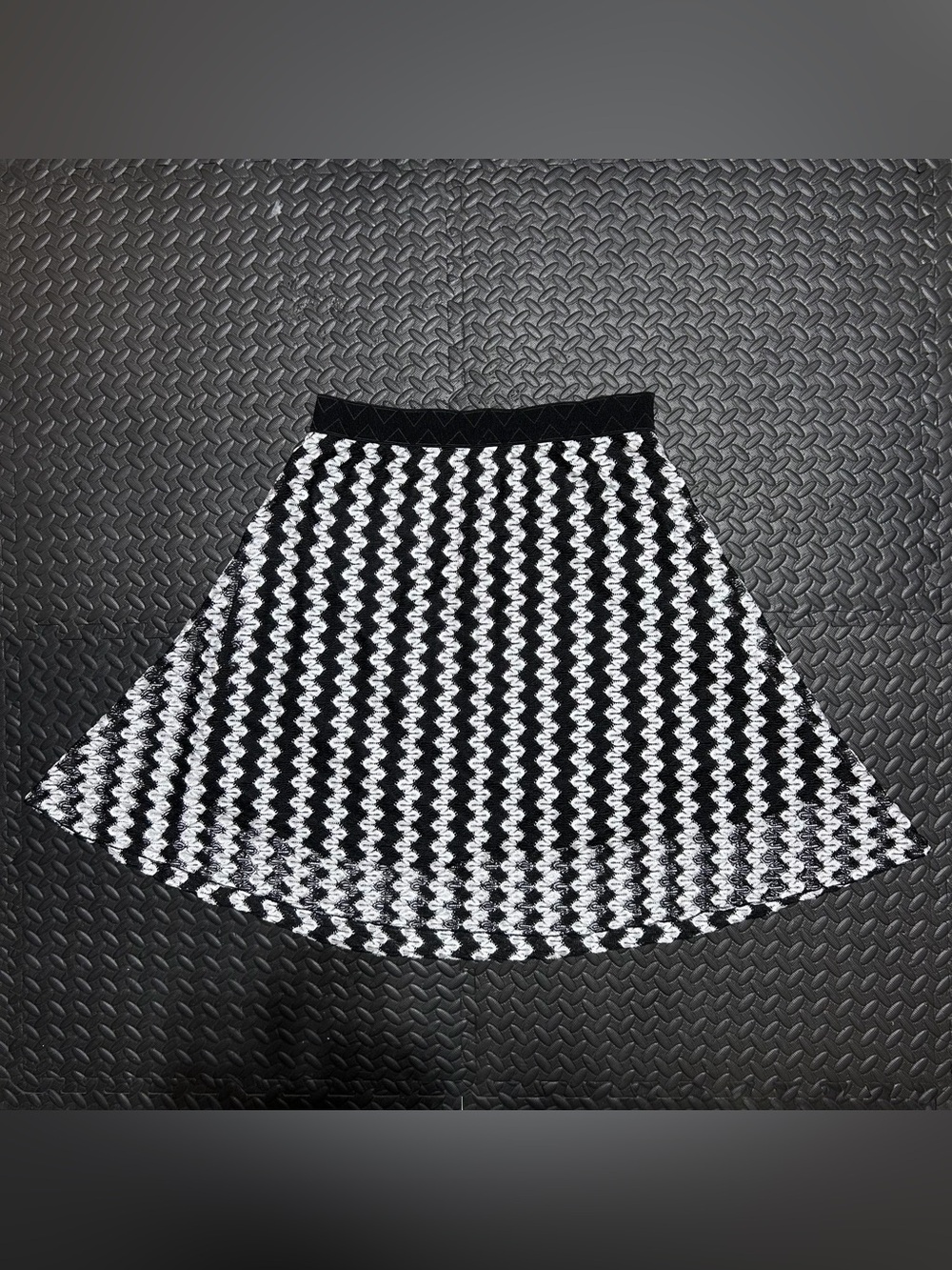 Lularoe Midi Flare Skirt Chevron A Line Textured Knit Stretch Black Womens 2XL